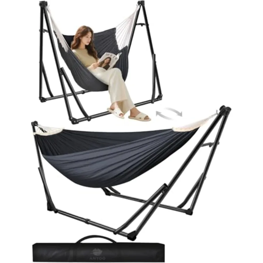 

2 in 1 Hammock and Swinging Chair with Collapsible Steel Stand and Carrying Case, Portable and Adjustable, Easy Set Up for Outd