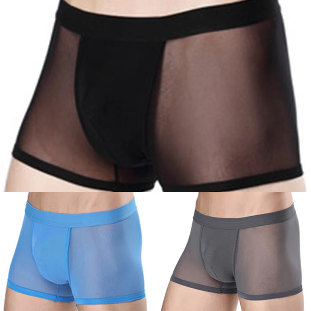 Classic Style Men's Mesh Translucent Boxer Shorts Underwear with Breathable U Convex Pouch Trunks for Daily Use