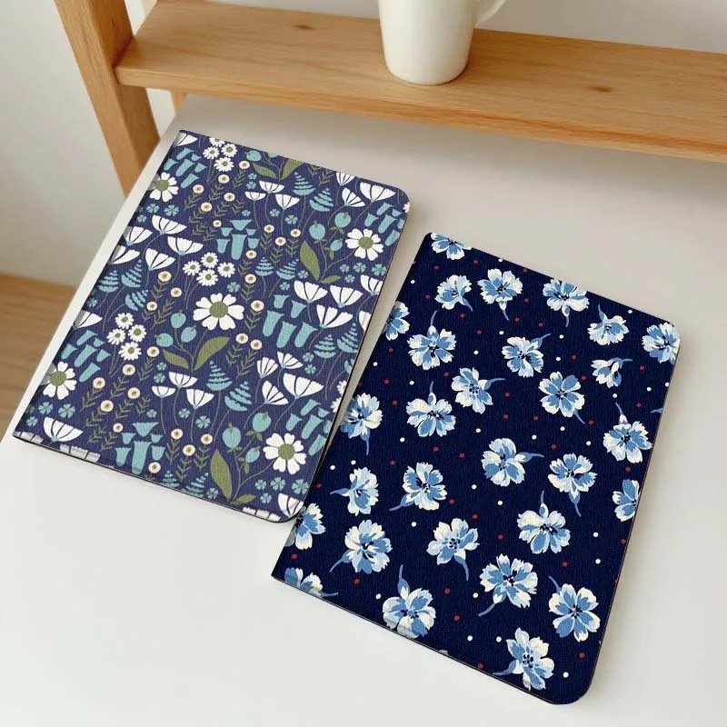 

Cartoon Floral Blue Pattern Tablet Case For Apple iPad Air Pro mini 1 2 3 4 5 6 7 8 9 11 M2 M3 M5 M4 5th 6th 7th 10th 11th Gift
