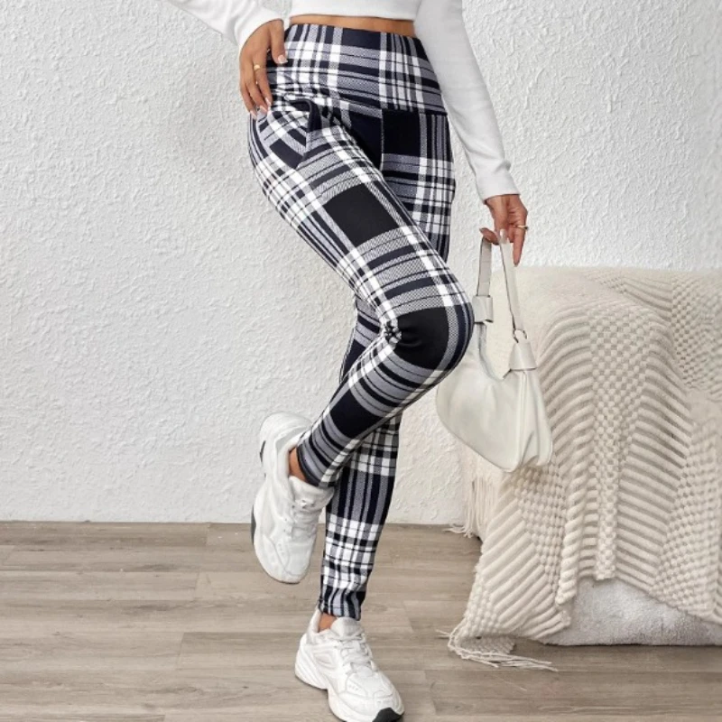 

Women's Fleece Lined Pants Warm Plaid Trousers Pockets Elastic Pattern Thickened Fitness Sports Casual Long Leggings Trousers