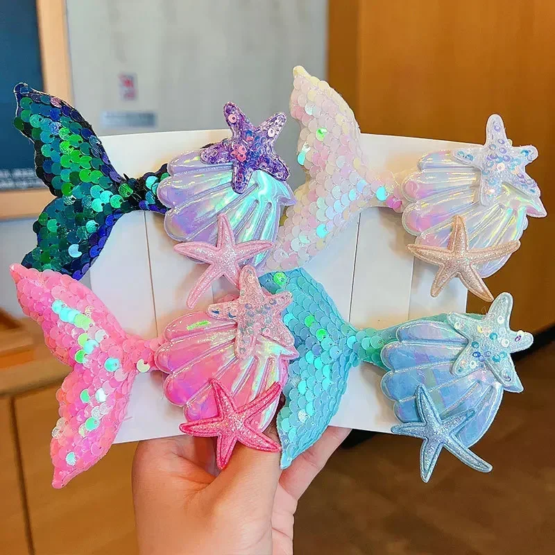 Mermaid Tail Hairpin Seashell Cute Cartoon Starfish Headband Headdress Hairpin Little Mermaid Happy Birthday Party Decor Kids