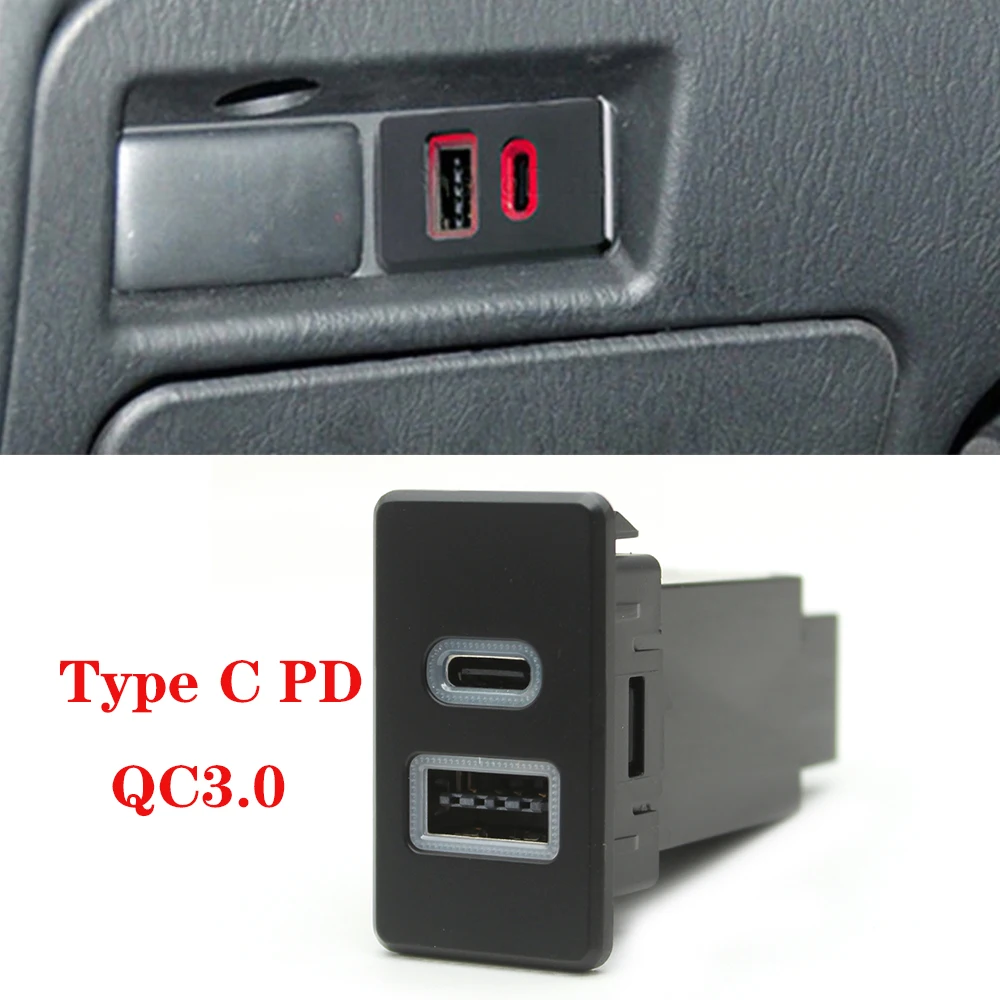 1PC 12V Quick Dual Port Charge USB QC3.0 Type-C PD Interface Socket Fast Car Charger for Nissan Patrol Y60 Y61