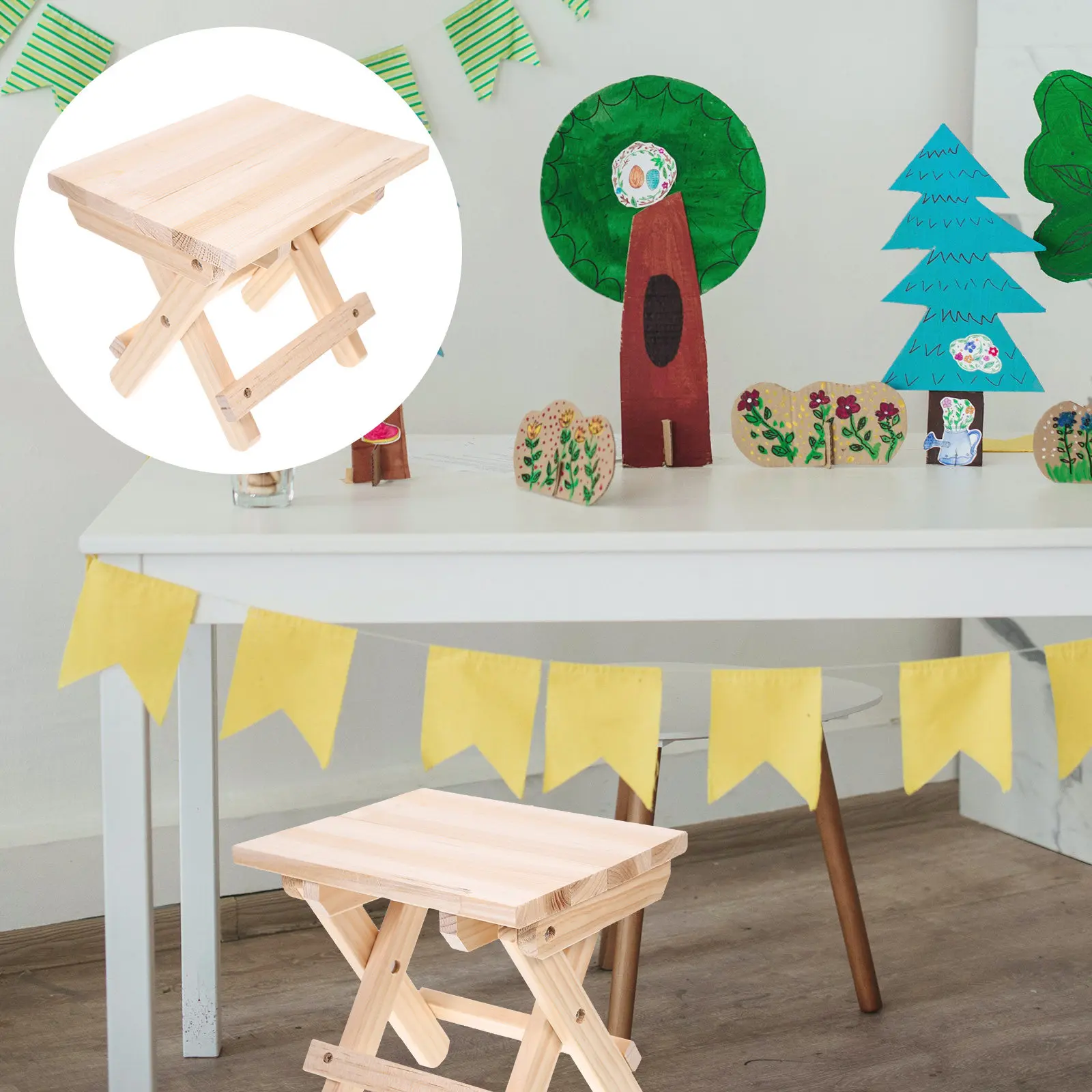 1Pcs Hardwood Square Low Stool Lightweight Portable Folded Stool for Shoe Changing Bathing Home Use Anti Skid Simple Design