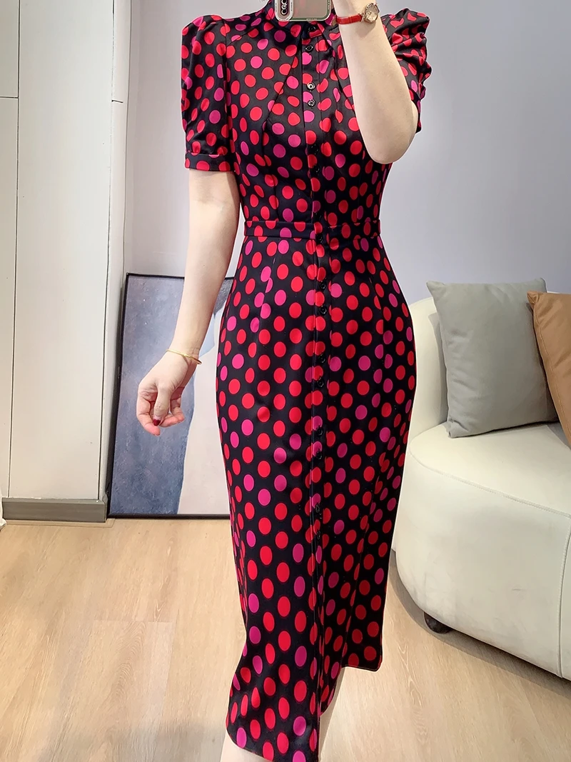 

Ele Women's Classic Red Polka Dot Bubble Sve Slimming Waist Dr Faionable Spring Summer Ci Commute Suitable