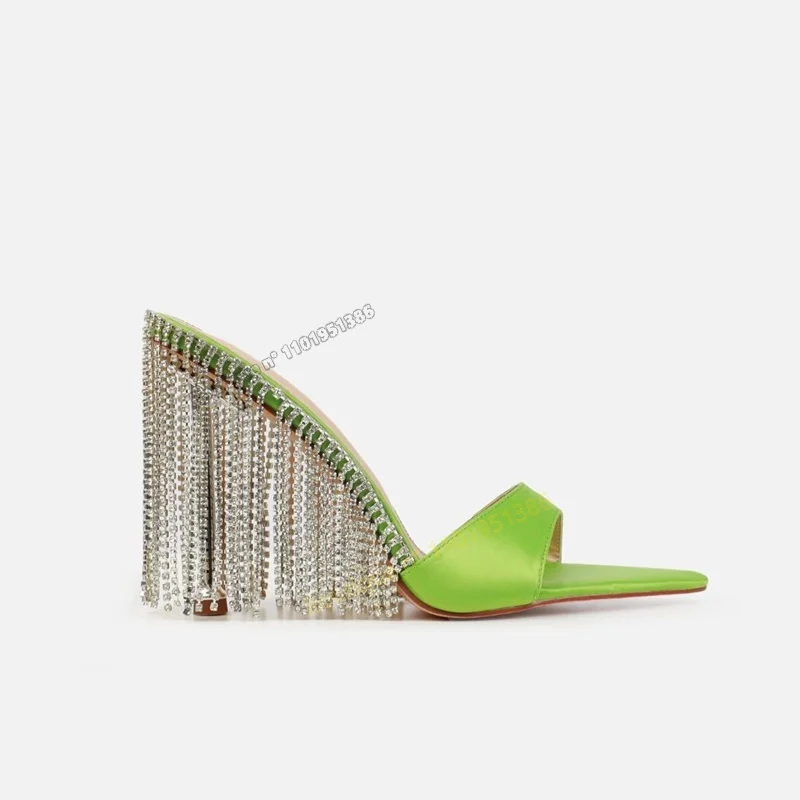 

Back Crystal Fringe Decor Sandals Slippers Green Shoes for Women Fashion Stilettos High Heels Shoes Party 2023 Zapatillas Mujer