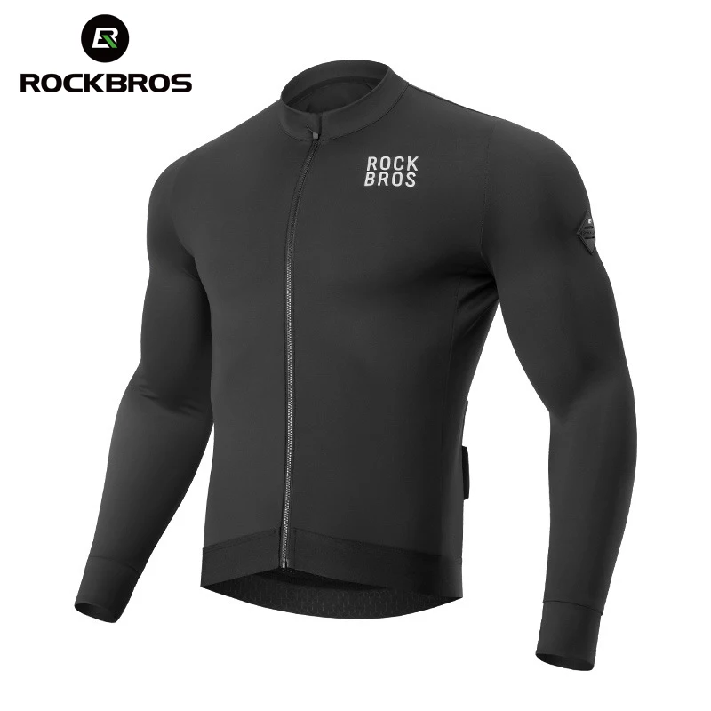 

ROCKBROS Autumn Winter Cycling Jersey Men Windproof Warm Fleece Thermal Bicycle Jacket Elastic Close Fit Sports Cycling Clothing