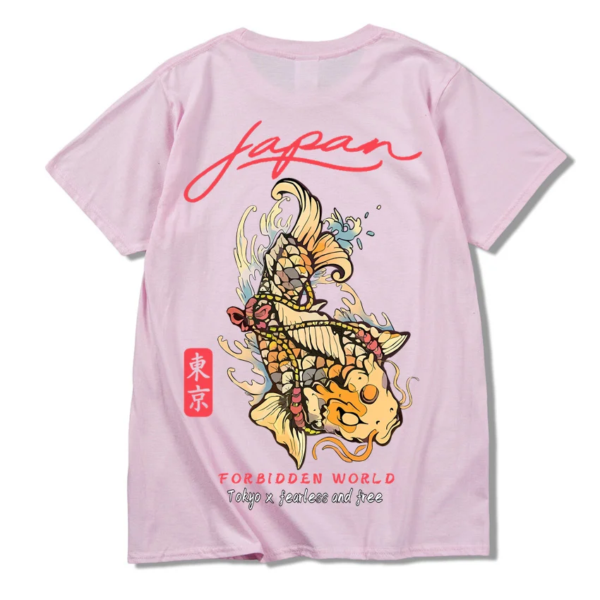 2024 Tokyo Harajuku T-shirt Oversized Hip Hop streetwear Anime Goldfish Print T-shirt Men\'s Japanese T-shirt Summer top cotton