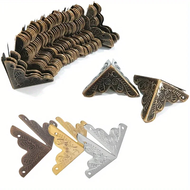 Couvercle de protection d'angle de boîte en bois, 12 pièces, pour coffre à bijoux, vin, coffret cadeau décoratif Bronze doré argent, bricolage