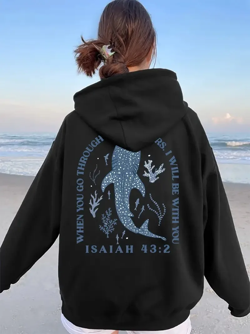 

2025 Autumn and Winter Women's Casual Hoodie Whale Alphabet Print High-end Luxury Is for Both Men and Women Top Y2k