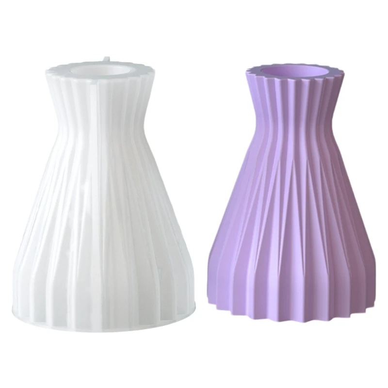 T4MD Striped Folded Vase Mold, Flexible Silicone Casting Mold for Resin, Plaster and Cement, Small Ribbed Vase Form for Desktop