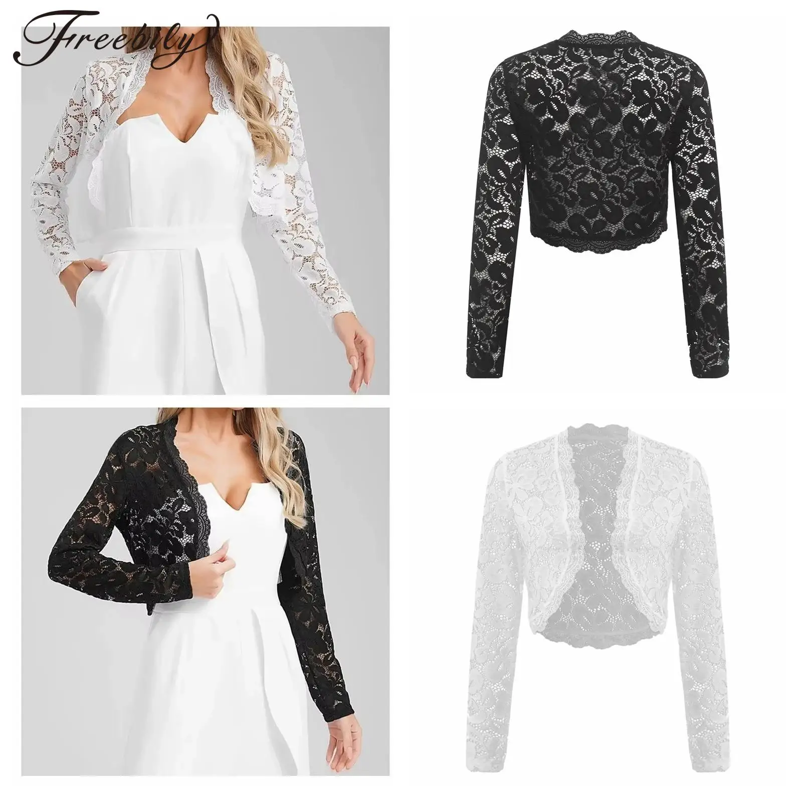 

Wedding Jacket Womens Elegant Shrug Bolero Wrap Shrug Long Sleeve Lace Crop Jacket Short Cardigan Evening Banquet Bridal Shawl