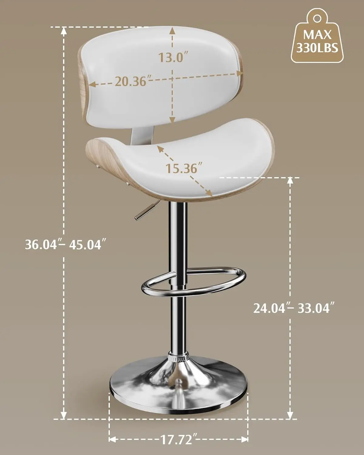 Conjunto de 2 bancos de bar, bancos de bar giratórios ajustáveis de couro para ilha de cozinha, cadeiras de bar modernas de altura de balcão de meados do século