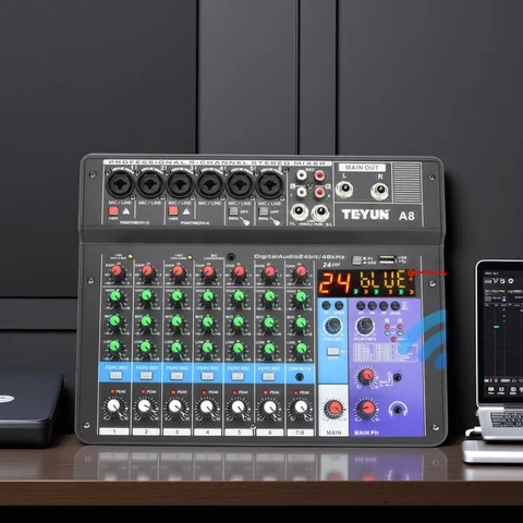 TEYUN 8 6 4 Channel DJ Sound Mixing Table 24 DSP Effect Audio Mixer Bluetooth PC USB Play Recording 48V Contoller Mixing Console
