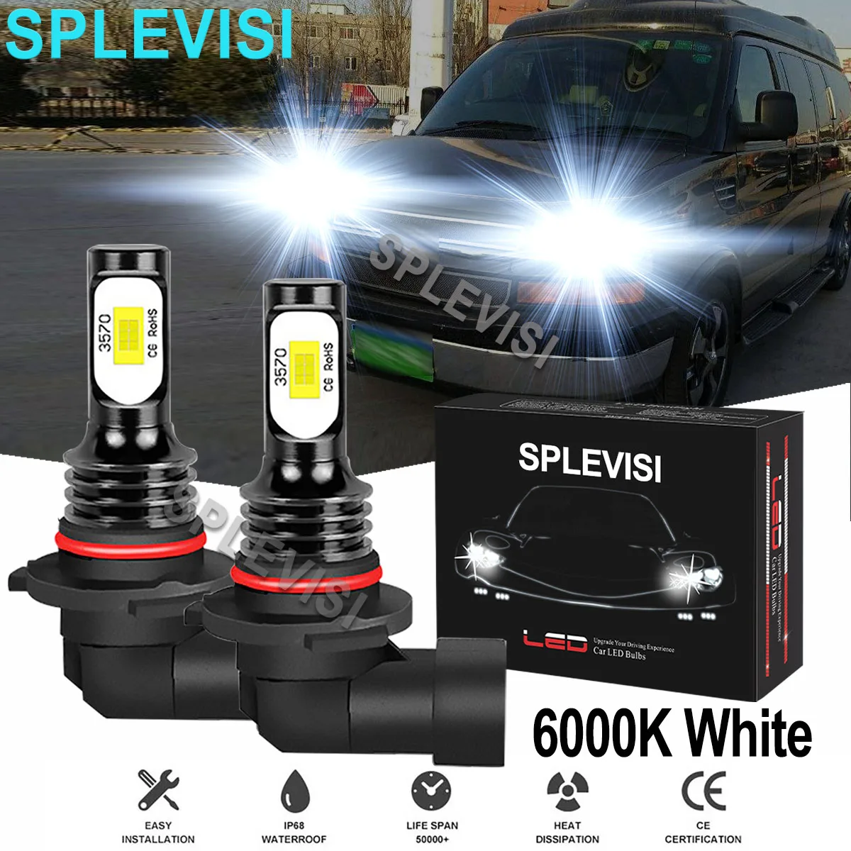 

2x70W White Car LED Headlight High Beam Bulbs 6000K Fit For Chevrolet Express 2500 3500 1996-2019 Chevrolet Tahoe 1995-2006