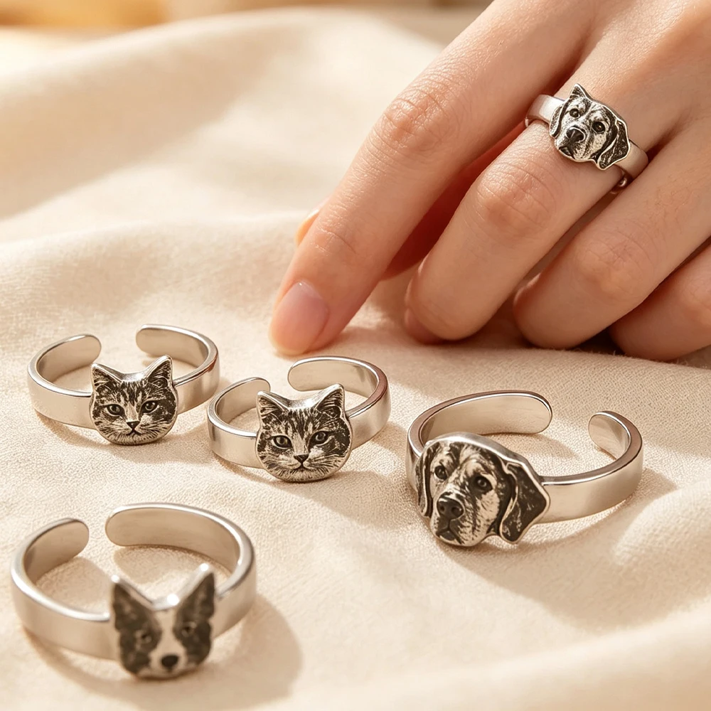Personalized Custom Opened Finger Ring Stainless Steel Dog Cat Photo Custom Ring DIY Portrait Custom Opened Ring Jewelry Gifts