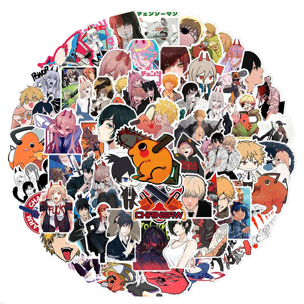 10/30/50/100pcs Cool Chainsaw Man Anime Stickers Cartoon Graffiti Decals Decoration Skateboard Notebook Phone Waterproof Sticker