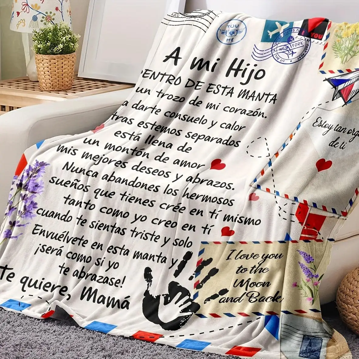 Text Printed Blanket Mom Gave To Son Flannel Spanish Printed Letter Creative Blanket Bedroom Bedspread Home Decor