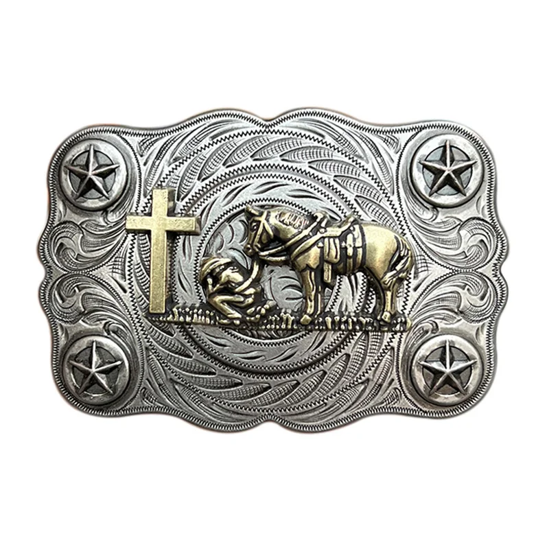 Zinc alloy animal cross-shaped leather belt buckle with western style
