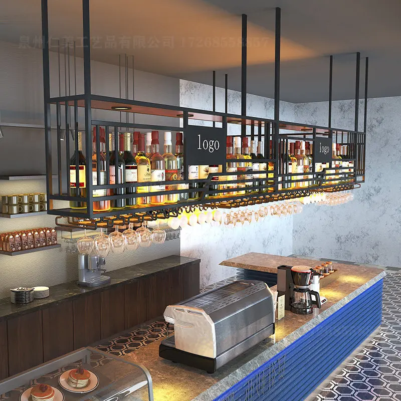 Wine rack hanging cabinet bar counter hanging bar hanging display cup metal decoration wine cabinet 4