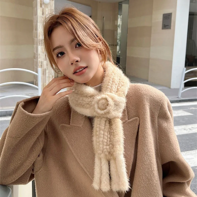 Women's Hand Woven 100% Mink Fur Scarf With Natural Warmth Floral Tassel Mink Fur Scarf For Women's Winter Luxury Mink Fur Scarf