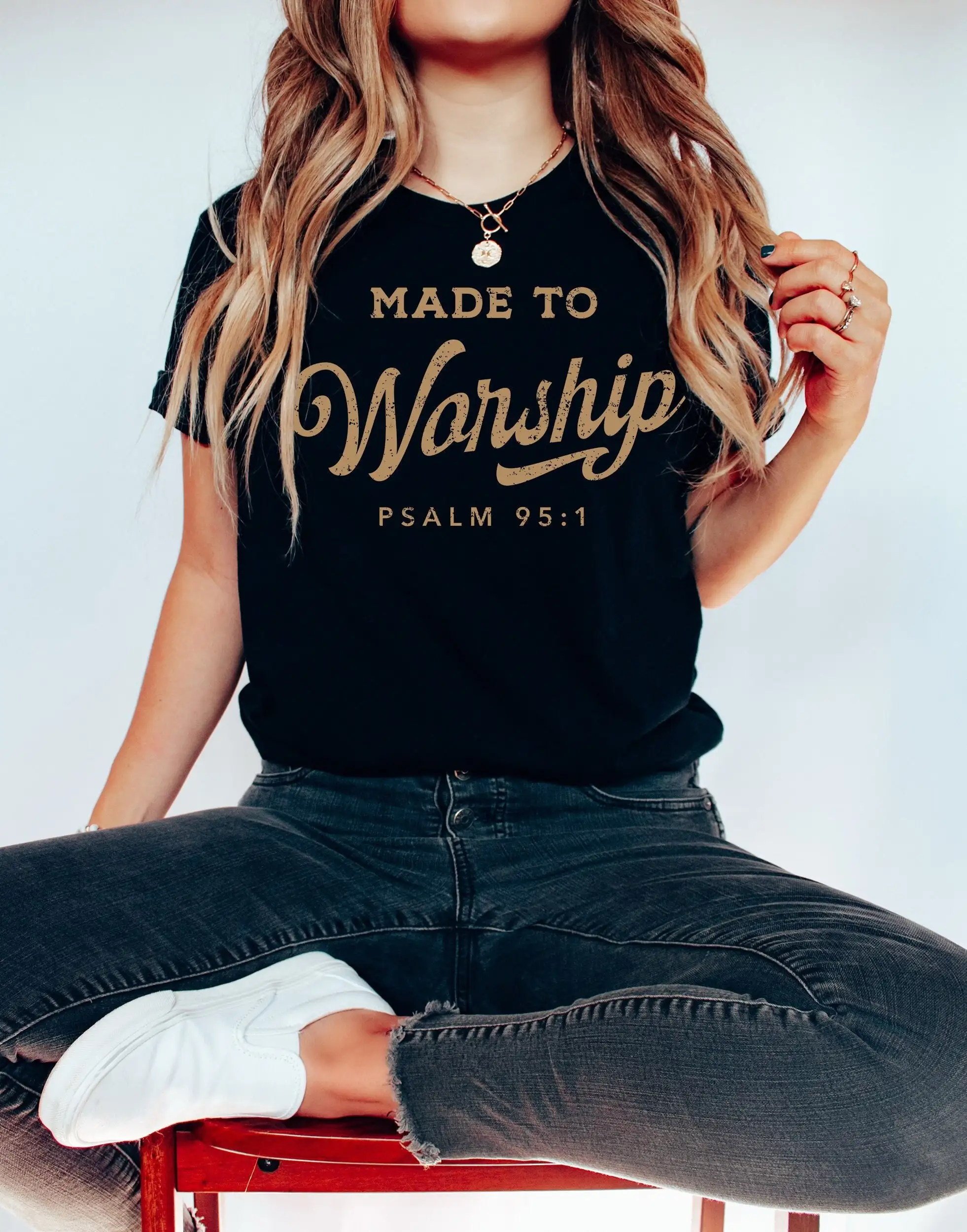 Worship T Shirt Psalm 95 Faith Country Music Christian Trendy Bible Verse Oversized s