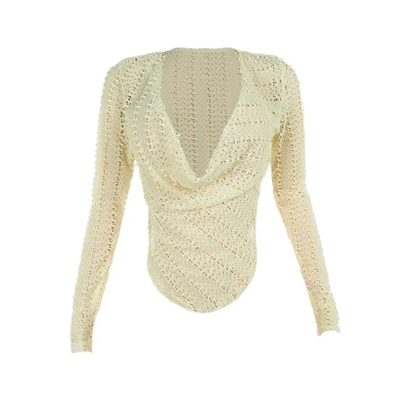 الشارع نمط حار فتاة تنوعا طويلة الأكمام تي شيرت المرأة الخاصة النسيج جيب طوق أعلى المألوف الخريف الساخن بيع Th