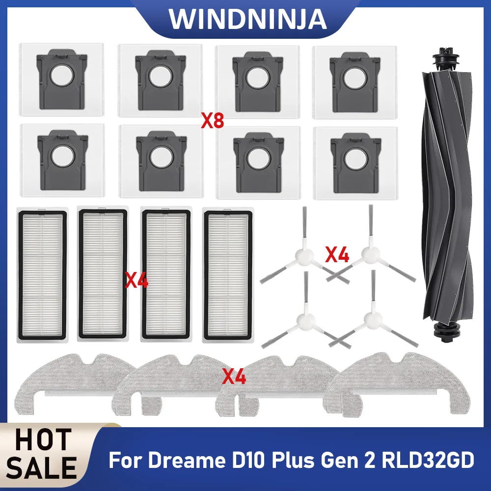 

Compatible For Dreame D10 Plus Gen 2 RLD32GD Main Brush Side Brush Hepa Filter Mop Rags Dust Bags Robot Vacuum Cleaner Parts