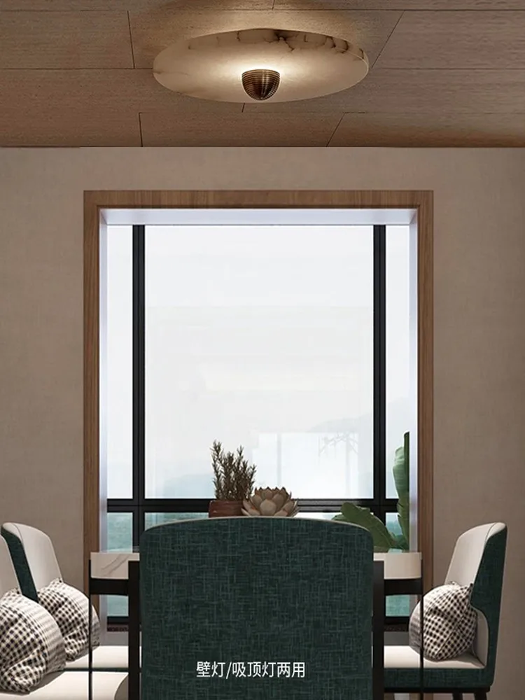 Natural Marble LED Wall Lamp Round Shape Gold Metal Free