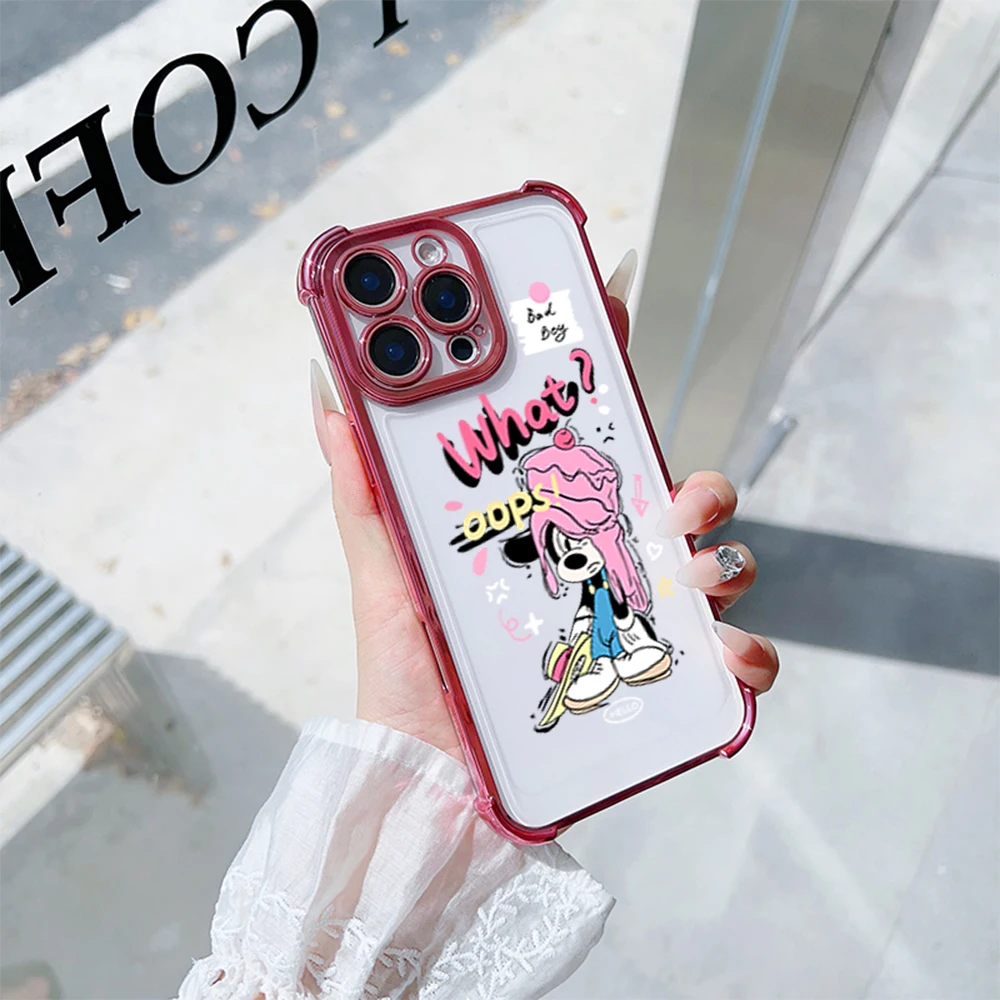 MINISO M-Minnie Mouse Phone Case For iPhone 16 12 13 14 15 Pro Max Plus Color Electroplate Four Corner Anti-drop Color Cover