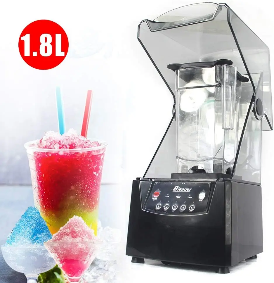 스무디 블렌더, 1.8L 상업용 방음 후드 블렌더 110V 2200W 스무디 기계, 쉴드가 있는 주스 메이커 야채 믹서