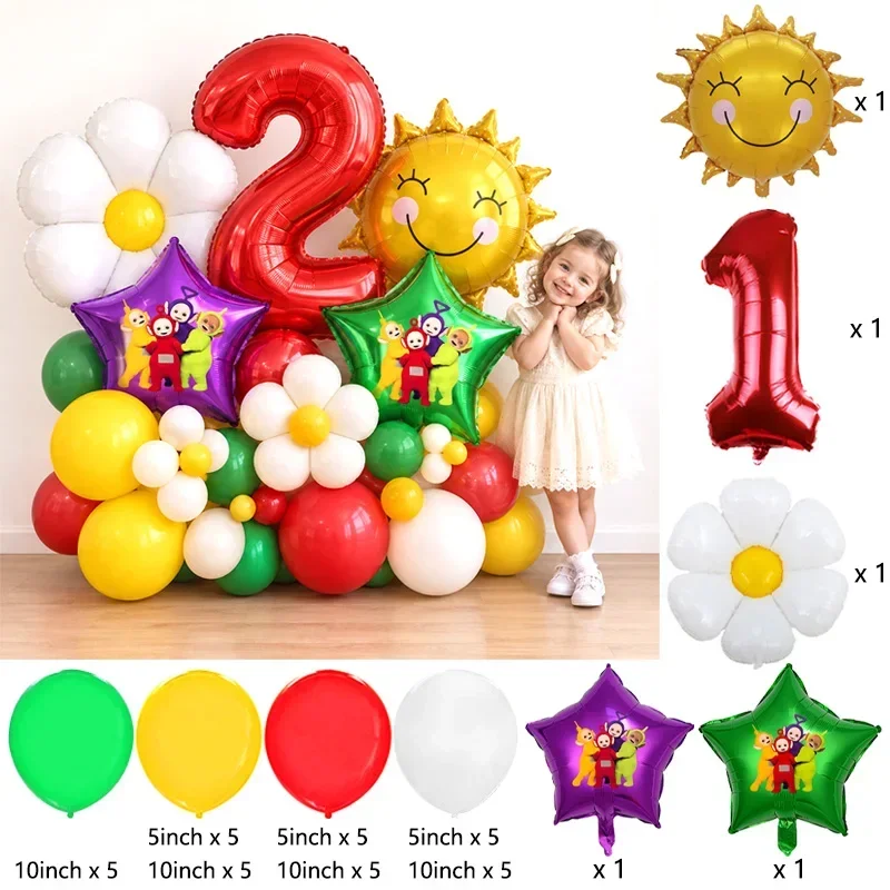 Teletubbies Theme Balloon Globos Set, Colorful Character Balloon Bouquet for Children Birthday Celebration Photo Wall Decor