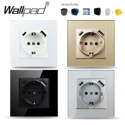 EU Socket with TypeC USB 2.1A Crystal Glass Electric Power Supply Wallpad For Round Box