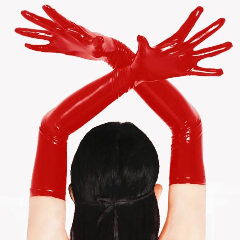 Sexy Patent Leather Gloves Long Patent Leather Coated Pole Dance Performance Gloves Cosplay Costume Accessories Tight Gloves