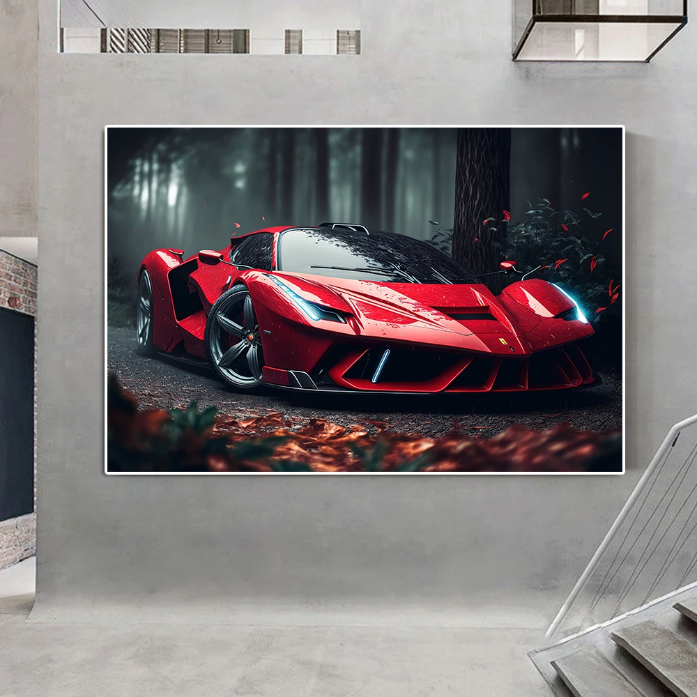 

Abstract Sports Car LaFerrari Graffiti Canvas Painting Luxury Racing Poster Print Red Supercar Wall Art Mural Room Home Decor