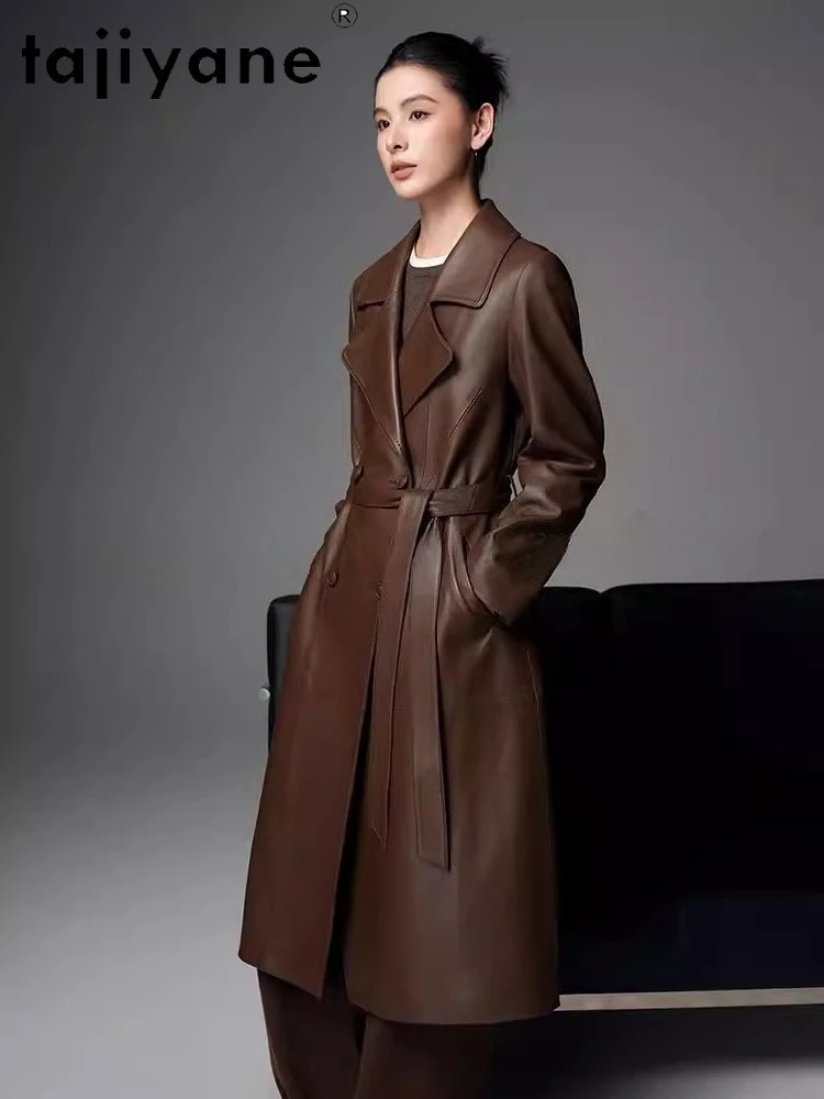 TAJIYANE Genuine Sheepskin Leather Jacket for Woman Long Slim Trench Coat Real Leather Jackets 2025 Fall Women Clothes дубленка