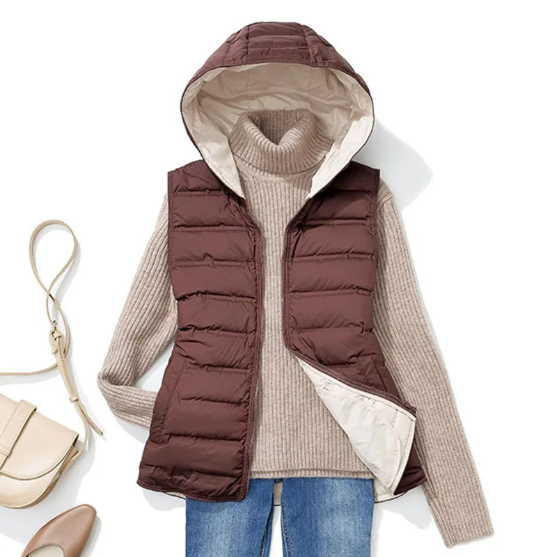 SEDUTMO Winter Hooded Duck Down Vest Women Short Warm Fashion Slim Jackets  Autumn Casual Pocket Basic Waistcoat  ED2097