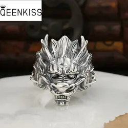 QEENKISS 925 Sterling Silver Vintage Adjustable Dragon Head Rings for Men Wedding Party Birthday Christmas Father Gifts RG6716