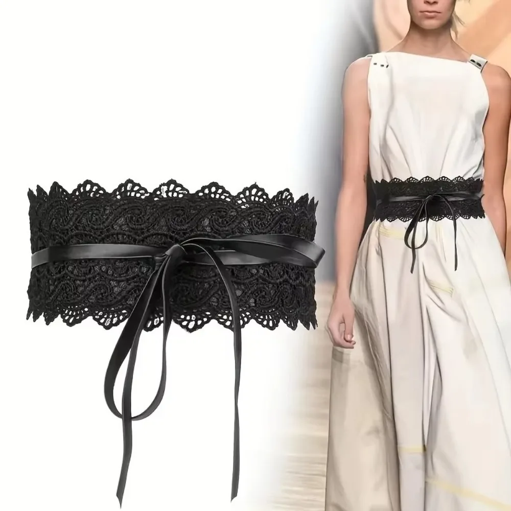 Cintura in vita in morbido pizzo stile Boho Cintura con papillon largo e annodare Cintura avvolgente con corsetto in vita stretta per abiti