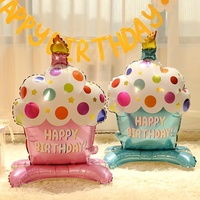5pcs/1pc Standing Cake Balloon, Pink Blue Birthday Party Balloon, Background Decoration, Aluminum Film Balloon Photography Decor