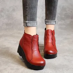 GKTINOO Wedge Booties Woman 2026 Genuine Leather Soft Plush Ankle Boots for Ladies Fashion Zip Winter Shoes Platform Female Boot