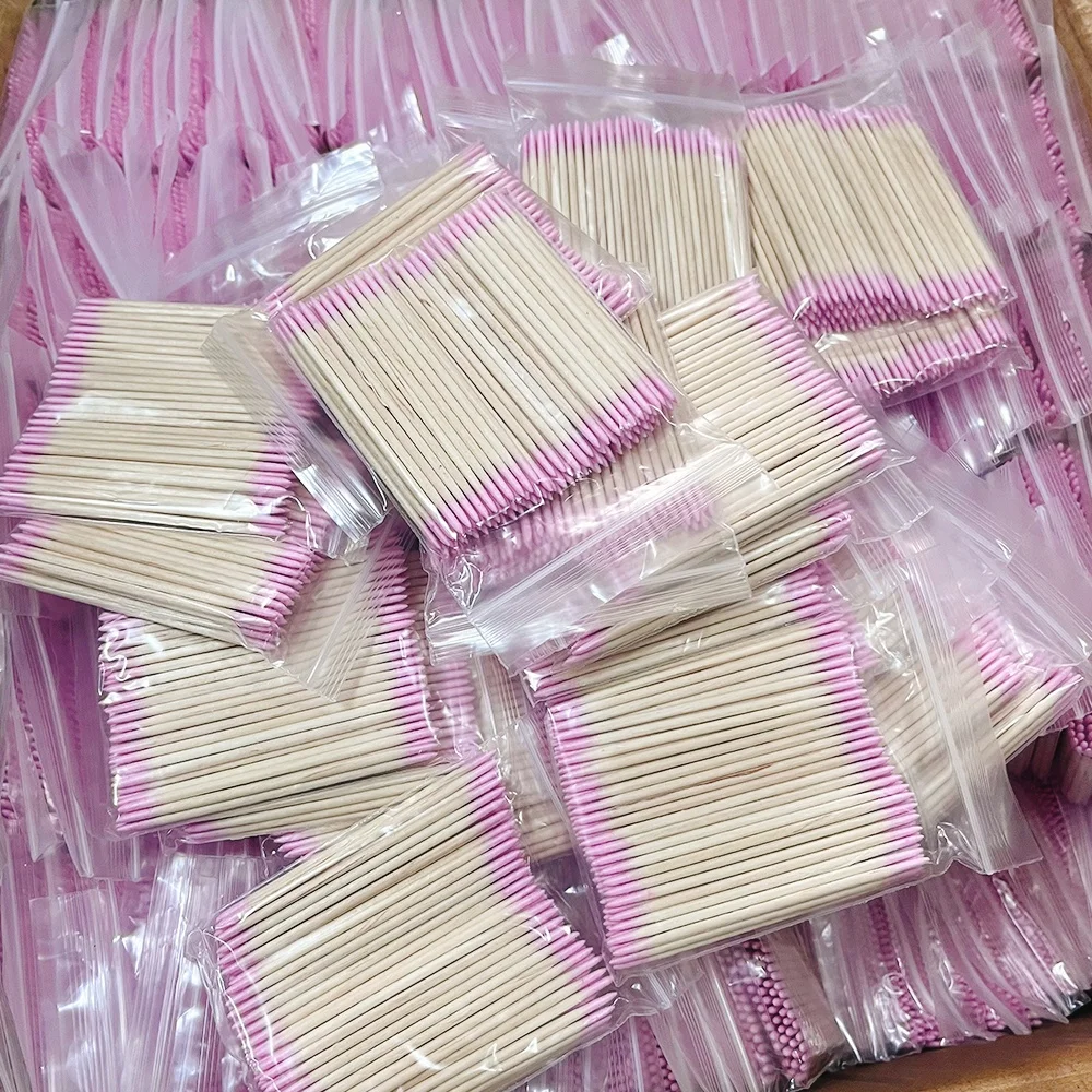 1000/500/300/100Pcs Nails Wood Cotton Swab Clean Sticks Disposable 7cm Double-end Manicure Detail Corrector Nail Polish Remover