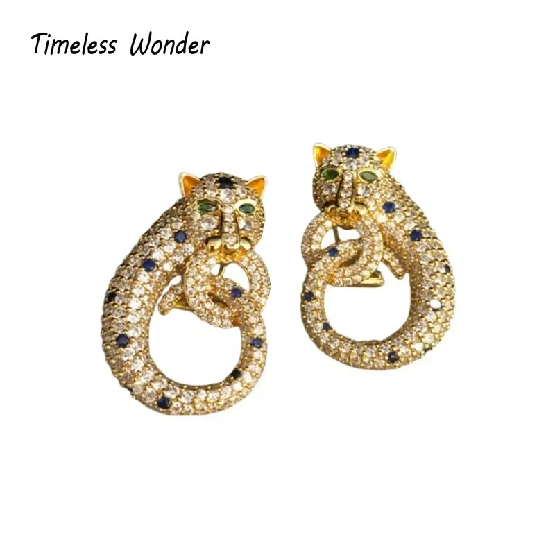 

Timeless Wonder Fancy Zircon Geo Leopard Button Earrings for Women Designer Jewelry Runway Goth Luxury Rare Gift Cute Neat 5155