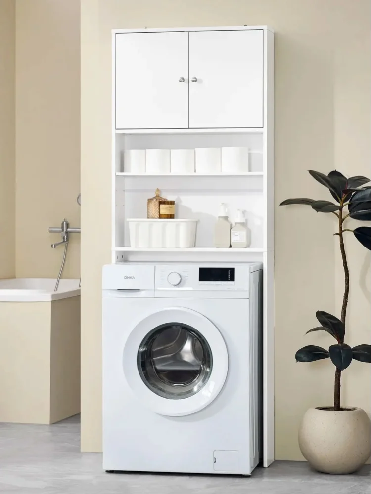 SoBuy BZR165-W Waschmaschinenschrank mit Schrank & Regalen Badezimmer Aufbewahrungsschrank Freistehende Toilette Platzsparer