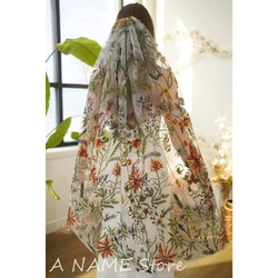 Floral Bridal Wedding Veils With Comb Embroidery Green Leaves Yellow Red Flowers For Bride Short White Tulle Laces Fingertip