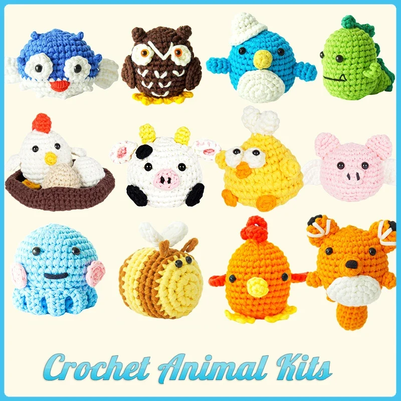 Crochet Kit for Beginners,DIY Craft for Adults and Kids,Crochet Animal Kits with Step by Step Videos,Yarn,Crochet Hook