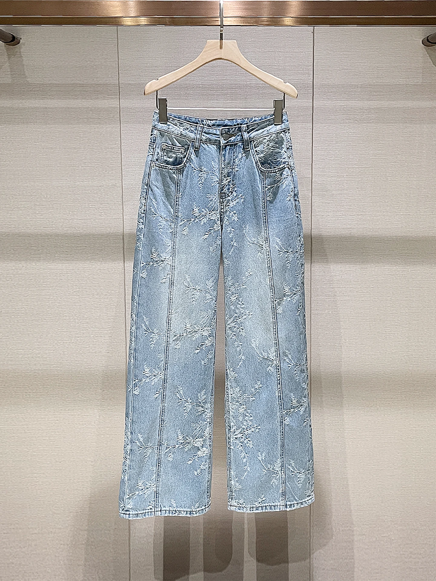 

Exquisite Embroidery High Waist Straight Leg Jeans Women's Faion Spring New American Retro Sle Slimming Long Pants