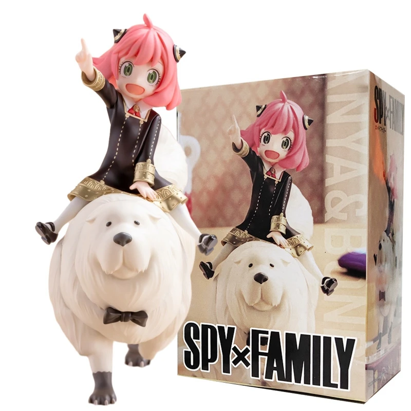 FIGURA DE ACCIÓN DE SPY×FAMILY Anya, figura de Anime de 14cm, Bond, Anya, Forger, Kawaii Girl Riding Dog, modelo de colección de PVC, muñeca de