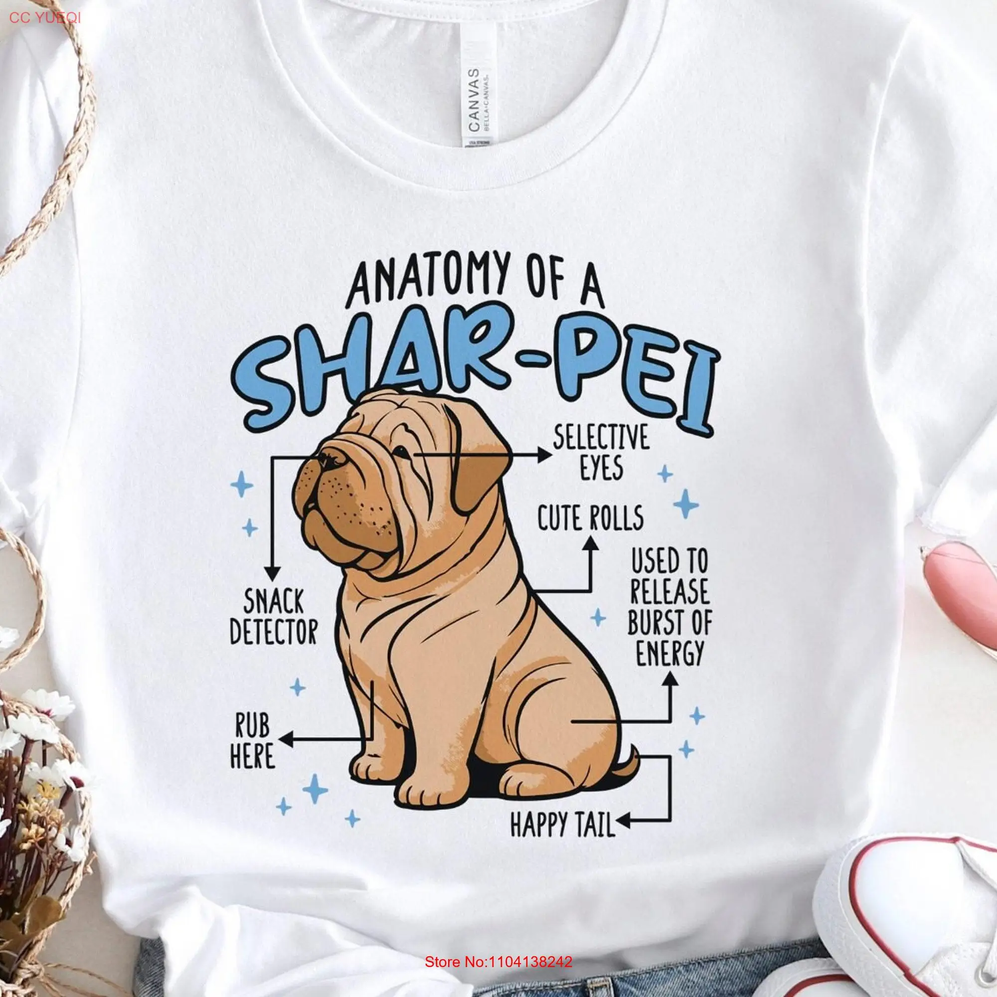 Anatomy Of Shar Pei T Shirt Funny Animal Lover Womans Cute Aesthetic  long or short sleeves