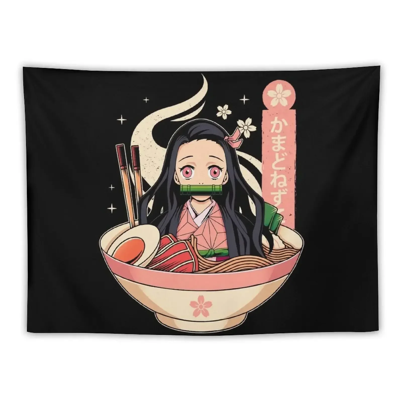 Cute Nezuk0 And Ramen T-Shirt Tapestry Bedroom Organization And Decoration Decorative Wall Murals Room Design Tapestry