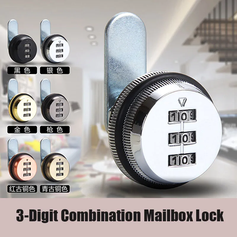 

3 Digit Combination Mailbox Lock Rotary Tongue Cam Lock for Cabinet Drawer Mailbox Padlock Drawer Cupboard Box Lock